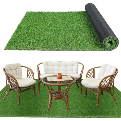 XLX TURF Indoor Outdoor Fake Grass Rug 6FT X 10FT, Thin Artificia...