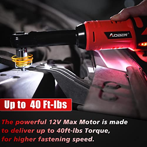 Image of AOBEN 3 /8 inch 40 Ft-lbs Cordless Electric Ratchet Wrench Kit with Variable Speed, Lithium Batteries