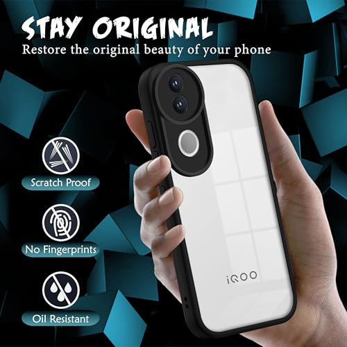 Image of V-TAN Back Cover for IQOO Z10R 5G, Transparent Clear Case Compatible with IQOO Z10R, TPU, Camera Protective, Scratch Resistant Shockproof Mobile Cover with Anti-Slip Grip (Black)