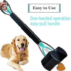 32″ Tall Pooper Scooper, Large Pooper Scooper for Dogs Heavy Duty, Dog Pooper Scooper with Long Handle & High Strength Durable Spring, Foldable Dog Poop Pick Up (Bottom Seamless)