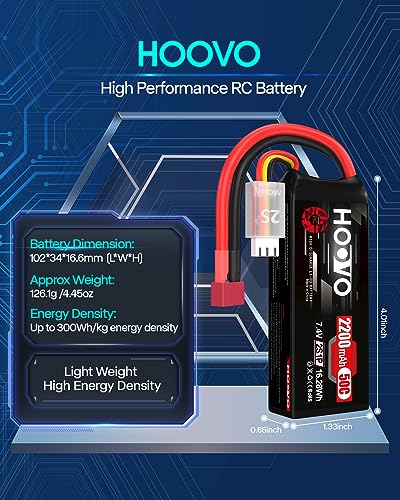 HOOVO 2S Lipo Battery 7.4 V 2200 mAh 50C SoftCase Lipo Battery with Deans T Plug RC Battery for RC Car Truck Heli Plane Rock Crawler Airplane Helicopter Rc Car Truck Boat Hobby (2 packs) - Image 4