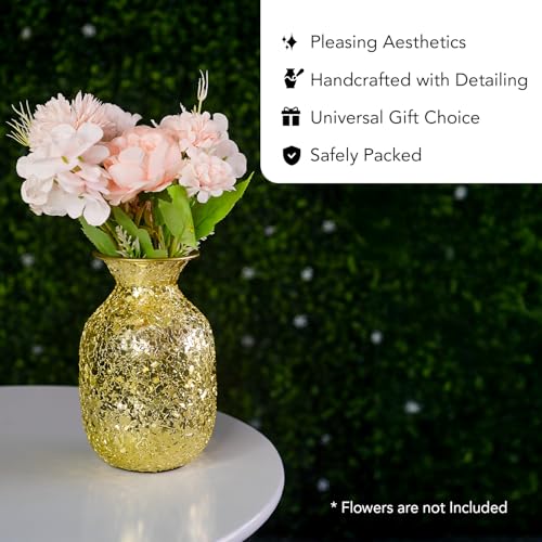 Image of Nostrae by Ekhasa Unbreakable Metallic Gold Flower Vase for Home Decor | Aesthetic Flower Vase Gift for Weddings, Housewarmings | Decorative Metal Mosaic Vase for Living Room, Dining Table, Office