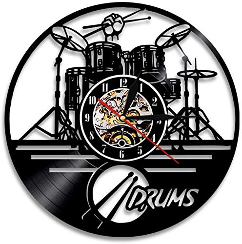 SMUER Hogar Decorativos 3D Tambor Instrumento Musical Reloj de Pared de la Guitarra para Las Actividades Familiares, el Arte,Black