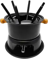 Conjunto de Fondue para 6 Pessoas, 11 Peças, Panela 1,7L, Base com Suporte, 6 Garfos, Preto