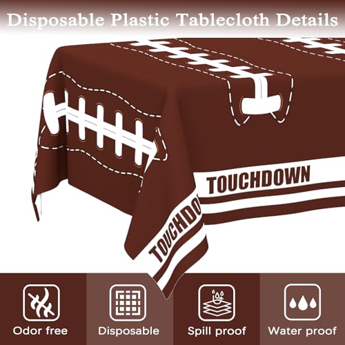 Image of WNINK 4 Pack Football Decorations - Disposable Tablecloth Plastic Table Cover for Football Themed Games Birthday Party - 54 X 108 Inch