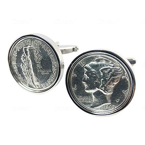 Mancuernillas con diseño moneda 1940 chapadas en rodio miniatura 2