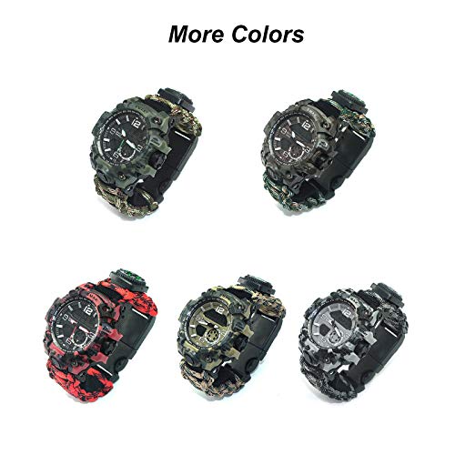 Techong Sports Survival Bracelet Watch, 6 In 1 Outdoor Emergency Waterproof Wristband First Aid Tools With Paracord, Compass, Thermometer, Whistle, Screwdriver For Camping & Adventure #TOP5