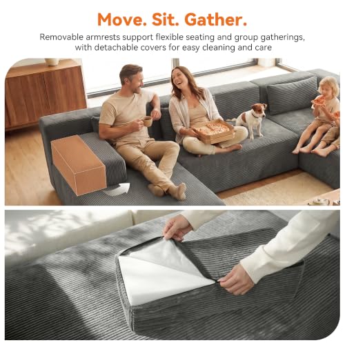 Image of MONVANE 141 inch U-Shaped Modular Sectional Sofa, Ash Grey