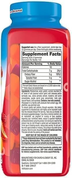 Vita Fiber Well Gummies, Sugar Free, Peach, Raspberry & BlackBerry Flavors, 220 Count, Pack of 1