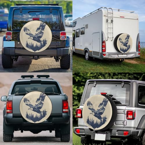 Image of Spare Tire Cover for RV Trailer, Eagle Silhouette Tire Covers Universal Fit for Travel Trailer Camper Jeep RV SUV Truck Waterproof Wheel Cover (17 inch for Diameter 31 inch - 33 inch)