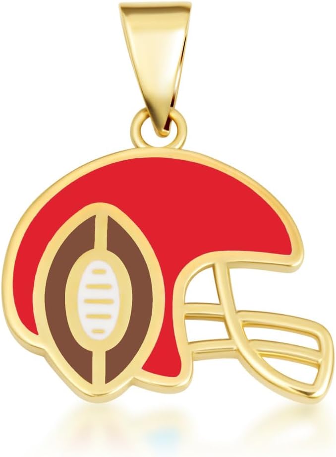 Gold Red Enamel Football Helmet Sports Necklace| 10K or 14K Yellow, Rose, or White Gold | Choice of Pendant Only or Chain Length