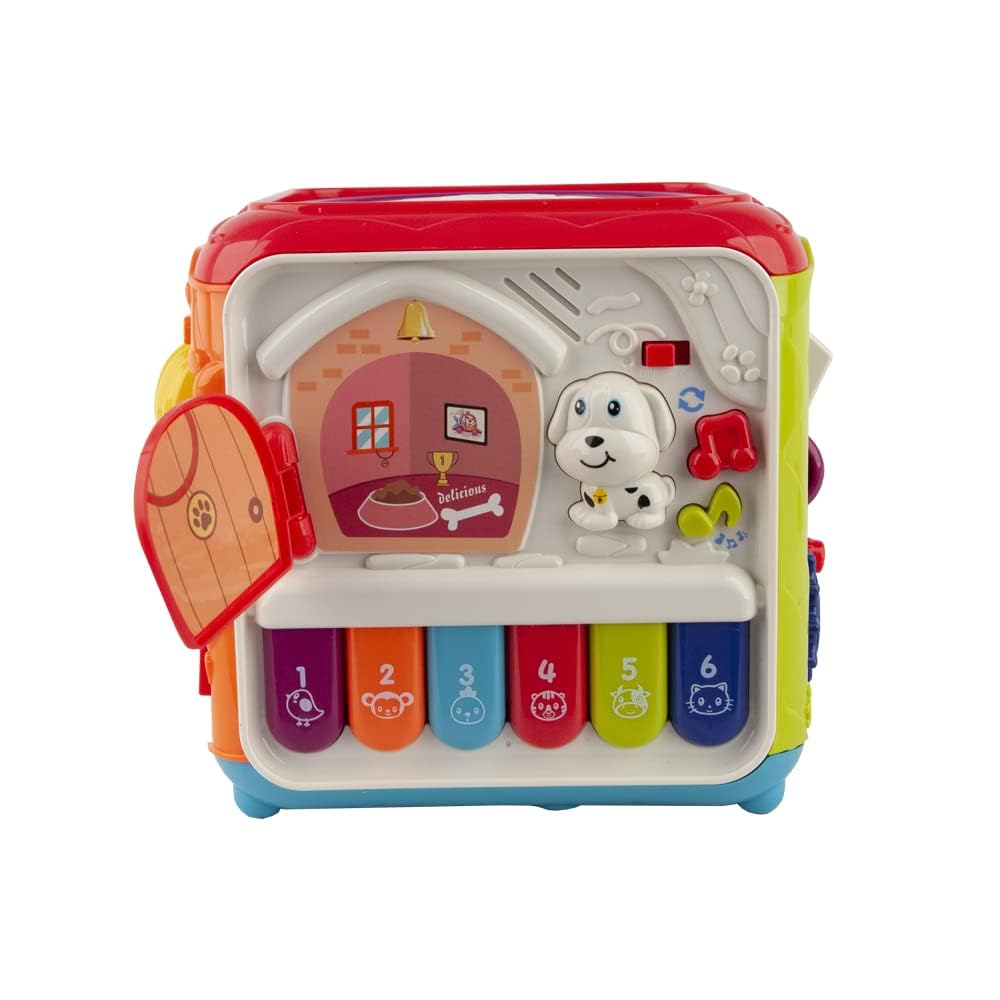 Baby & Toddler Learning Educational Montessori Travel Toy Shape Sorting Box 6in1 - Activity Cube 1-3 years old - Musical & Sensory Soft Suction Toys - Baby Birthday Gifts for Girls & Boys