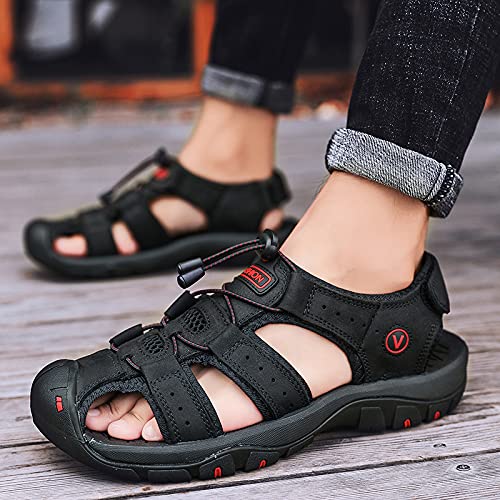 CHUUMEE Men's Leather Sandals for Hiking Beach Pedals Water Sports2