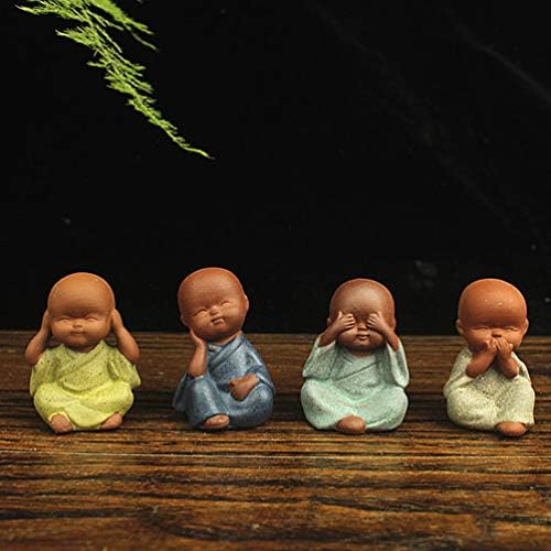 HEALLILY 4 Pcs Little Monk Figurine Cute Miniature Monk No Hear No See No Speak No Evil Statue Lucky Baby Buddha Cake Topper Desk Car Ornament (Mixed Style)
