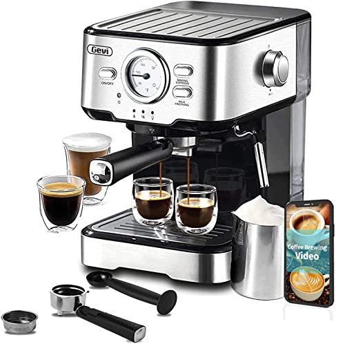 Gevi Espresso Machine 15 Bar Pump Pressure, Cappuccino Coffee Maker With Milk Foaming Steam Wand For Latte, Mocha, Cappuccino, 1.5L Water Tank, 1100W, Black1 #TOP19
