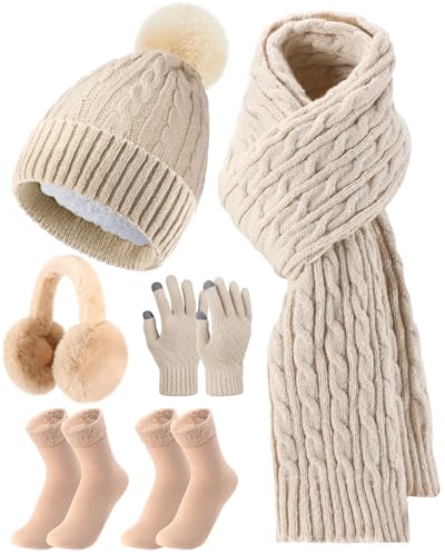 Geyoga 6 Pcs Winter Warm Set for Women Warm Beanies