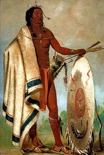 WONDERFULITEMS SMOKED SHIELD A DISTINGUISHED WARRIOR 1834 KIOWA INDIAN PORTRAIT BY GEORGE CATLIN 20" X 30" IMAGE SIZE REPRO ON MATTE PAPER