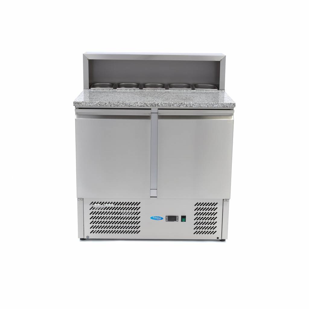 Maxima Réfrigérateur pour la préparation des pizzas - 90 cm - 2 portes - s'adapte à 5 x 1/6 GN - incl couvercle en acier inoxydable
