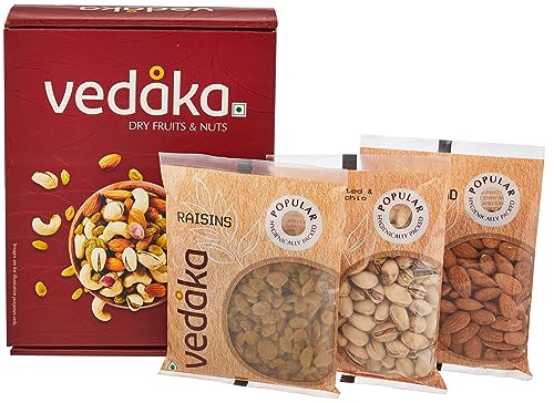 Image of Amazon Brand - Vedaka Dry Fruits Combo Pack | Premium Almonds, Raisins, and Pista | (3 X 200 gm)