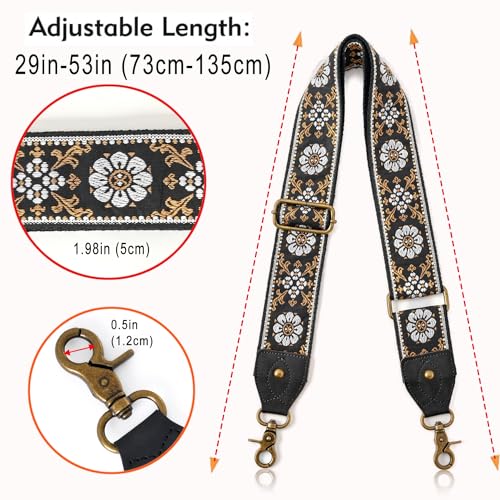 Image of Purse Strap Wide Shoulder Strap Replacement Crossbody Handbag Adjustable Embroidery Guitar Style Bag Strap