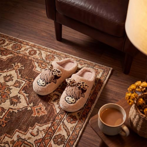 Image of Highland Cow Slippers for Women Plush Scottish Highland Cow Animal Slippers Warm Non Slip Home Indoor Slippers