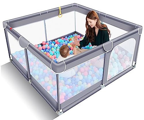 Image of TODALE Baby Playpen for Toddler, Large Baby Playard, Indoor & Outdoor Kids Activity Center with Anti-Slip Base, Sturdy Safety Play Yard with Soft Breathable Mesh, Playpen for Babies(Gray,50”×50”)