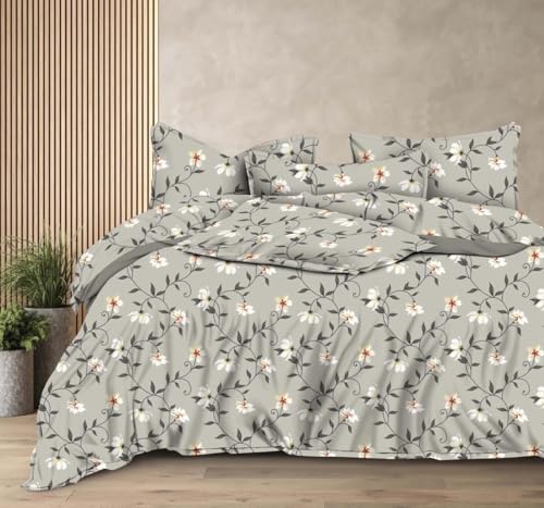 Image of Reversible AC Comforter Set with Matching Bedsheet & 2 Pillow Covers (4 Pcs Bedding Set) for Double Bed, Glace Cotton (200 GSM, 400 TC) Printed, Reversible, All Seasons, 90x100 Inches, D7