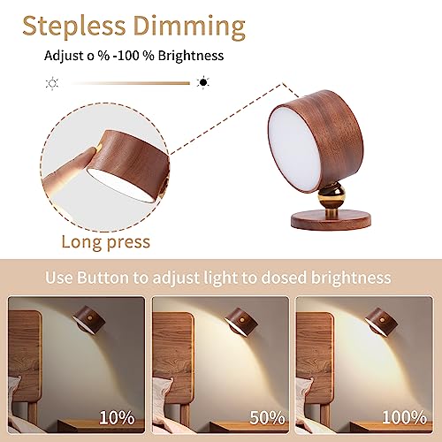Leapair Wooden LED Wall Sconce, Wall Mounted Lamp,Wooden Night Light with Rechargeable Battery Operated 360°Rotate Magnetic Ball, Cordless Wall Light for Reading - Image 8
