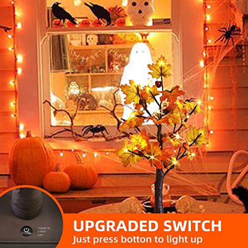 Eambrite Fall Tree 24 Inch Maple Tree With 24 Led Timer Battery Operated Autumn Tabletop Tree For Fall Thanksgiving Harvest Wedding Home Halloween Decorations #TOP1
