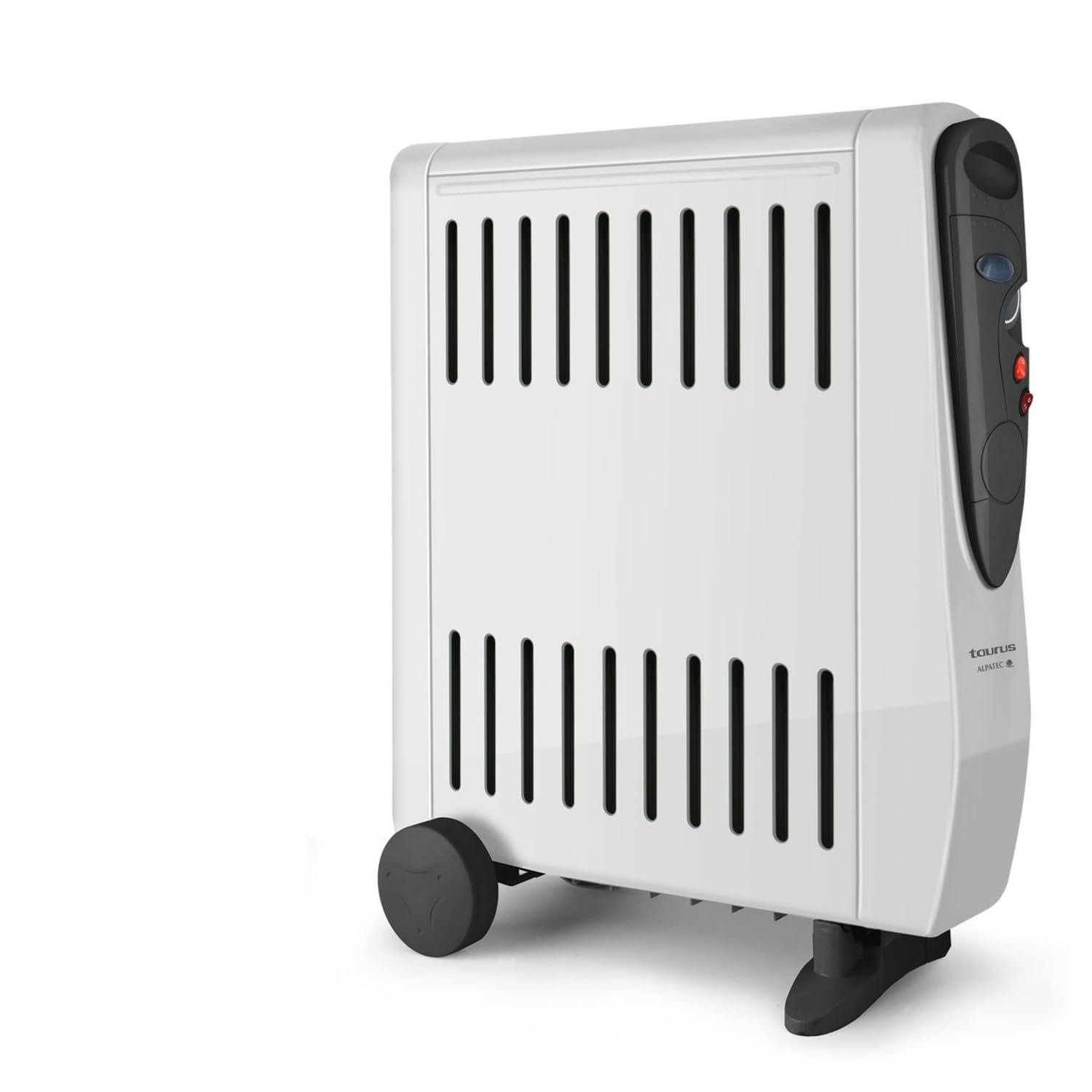 Taurus - Oil radiator. 2500W. 3 power levels. Double effect: radiation and convection. Thermostat. Integrated humidifier. Wheels and carrying handle. Cable collector. Grey