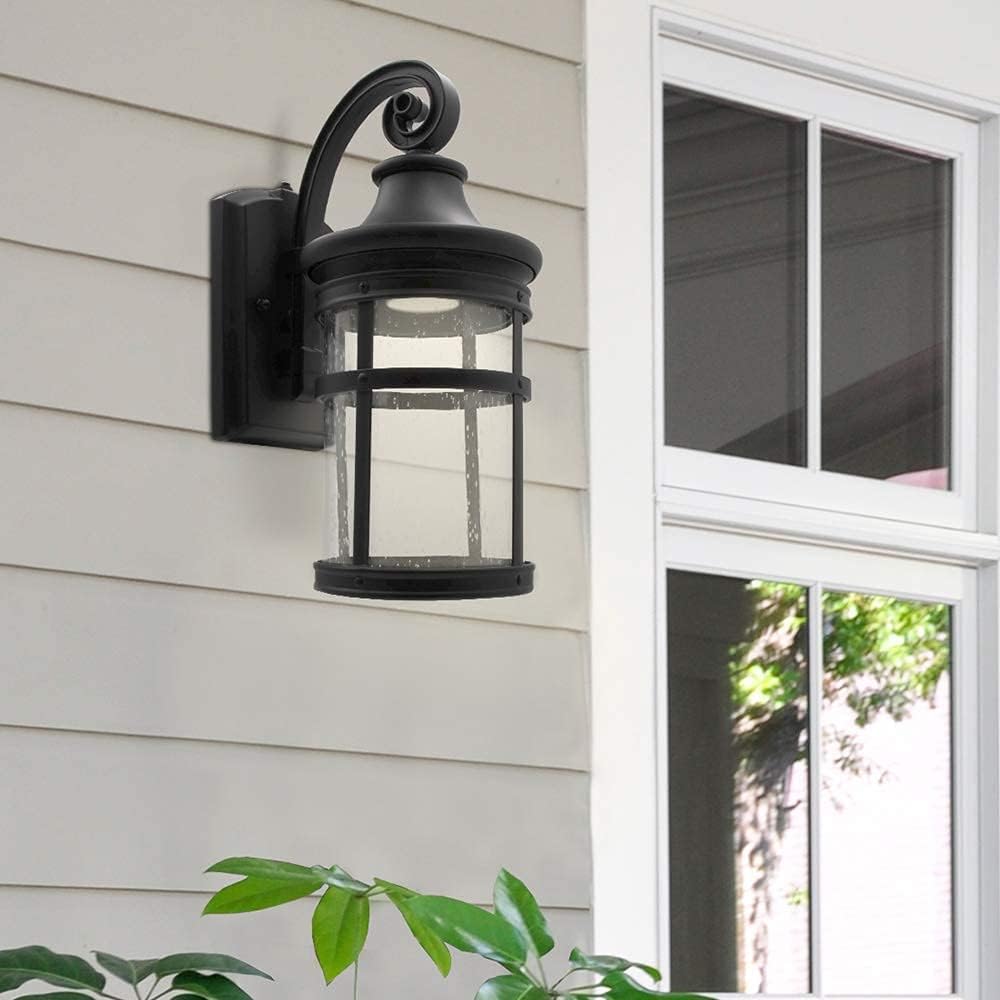Maxxima LED Outdoor Porch Light w/Seeded Glass, Dusk to Dawn Sensor, 700 Lumens, 3000K Warm White
