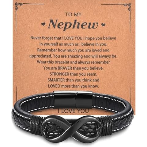 SNORSO Nephew Gifts from Auntie - Stainless Steel Infinite Leather Bracelets Gifts for Nephew, Gifts for Nephew Birthday Christmas Graduation Gift Nephew Bracelet Cover