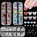 zgiraloca Gold Plated Nail Charms Kit - 3 Pack Mixed 3D Butterfly，Rhinestones, Pearls, Gems, Flowers & Bows for Nail Art Design(Rainbow A)