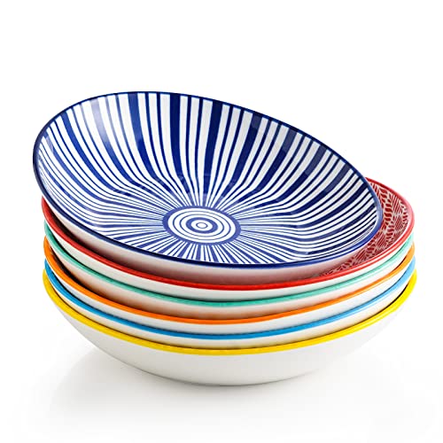 KitchenTour Keramik-Pastaschalen - gebogene Porzellan-Servierschalen für Dessert, Salat, Obst, 6er-Set, spülmaschinen- und mikrowellengeeignet, 20,3 cm Cover