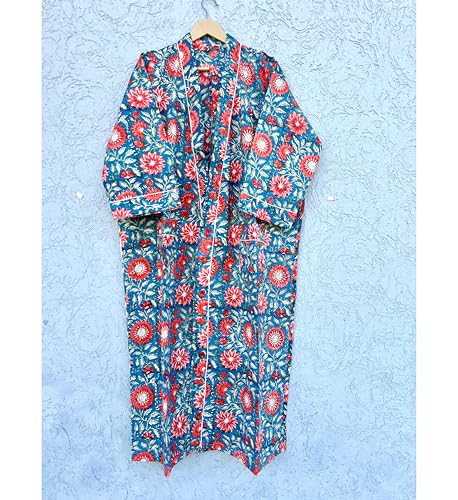 Image of Hand block print Cotton Kimono bikini cover up,Indian Hand block print Cotton Bath Robe,Swim Wear,Nighrwere Dressing Gown