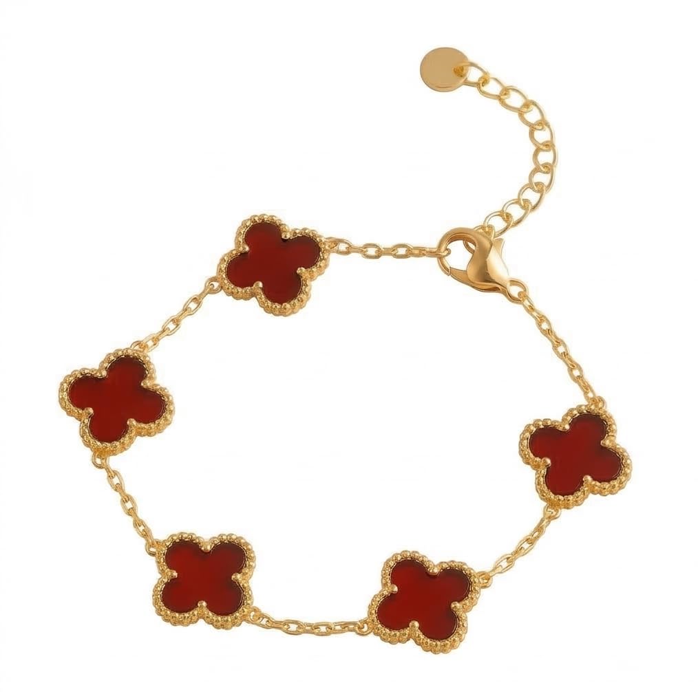 Anti Tarnish Red Clover Bracelet for Women | Gold Plated Clover Charm Chain Bracelet | Elegant Artificial Jewellery for Girls & Women-image-16