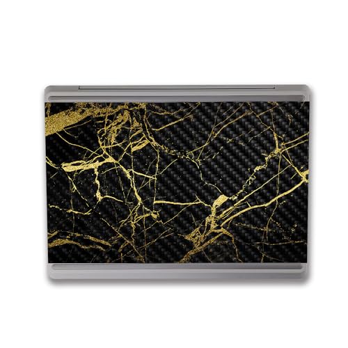 Image of MightySkins Carbon Fiber Skin Compatible with Microsoft Surface Laptop Go 3 (2023) Full Wrap Kit - Black Gold Marble | Protective, Durable Textured Carbon Fiber Finish | Made in The USA