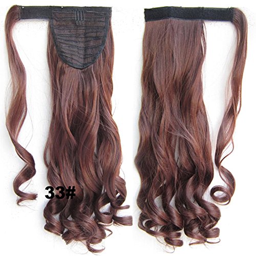Beauty Wig World 20 Inch Wavy Curly Wrap Around Ponytail Extension for Woman Synthetic Hair Extension 33# Auburn