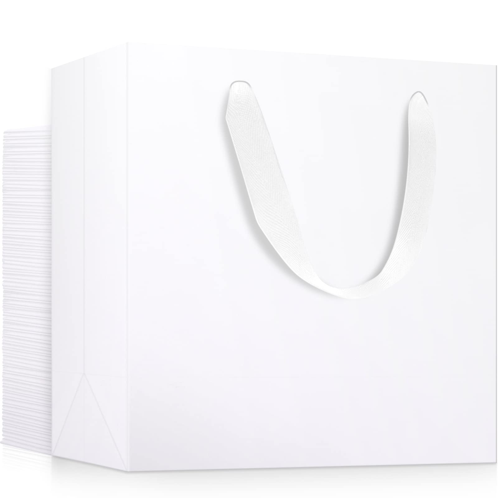 EUSOAR Large Gift Wrap Bags in Bulk, 50 Pack 12.5x4.5x11 inches White Paper Bags with Handles, Heavy Duty Totes for Wedding, Grocery, Boutique, Retail, Business, Party Favors, Baby Showers, Birthdays