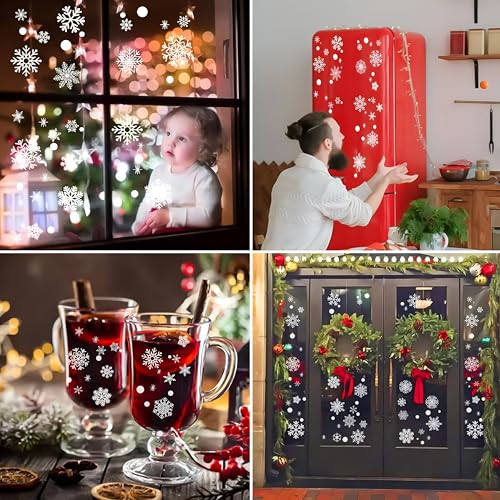 Image of AhfuLife Christmas Snowflakes Window Clings, 152 PCS Reusable Window Stickers for Glass, 8 Sheets Double Sided Snowflakes Stickers for Xmas Party