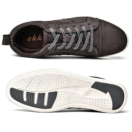 Men's Casual Leather Sneakers Fashion Oxford Sneaker Shoes Embossed Nubuck Grey Leather Upper Comfortable Daily Walking Shoe for Men Size 74