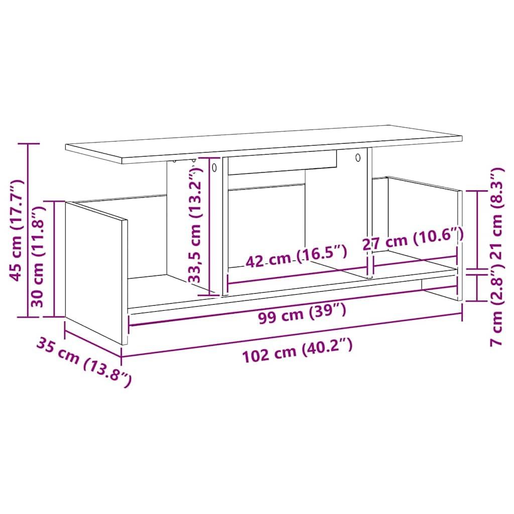 Mobile per TV in rovere Sonoma, 102 x 35 x 45 cm, con vano portaoggetti, mobile basso e ripiano multimediale, per soggiorno, home theater, mobiletto con ripiano e gestione dei cavi