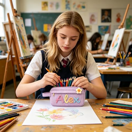 campaign:KEQHAULI Custom Product Collection-10% Campaign lD: L5YJ21OUT134 Product name: KEQHAULI custom Corduroy Pencil Bag, Custom Name Zipper Pencil Case for Men Women Teens, Large Capacity Stationery & Cosmetic Pouch - image 6