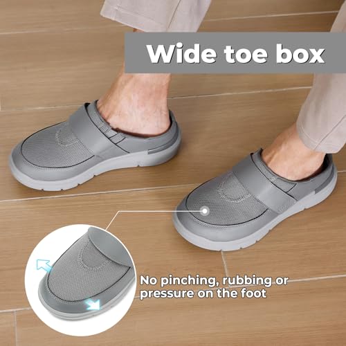 Image of FitVille Wide Slippers for Men Slip-On Wide Mens Mules Clogs for Swollen Feet Adjustable Indoors Lightweight Walking Shoes