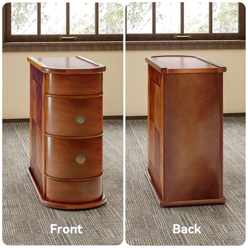 LITTLE TREE Wood End Table with 2 Drawers Sofa Side Table, No Assembly Required Vintage Slim Nightstand Bedside Table for Bedroom
