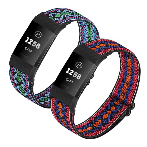 HUYIIO Paquete de 2 correas elásticas ajustables compatibles con correas Charge 2, correa deportiva de nailon suave y transpirable, correa elástica de repuesto para mujeres y hombres, 4.5"-9.5, No es