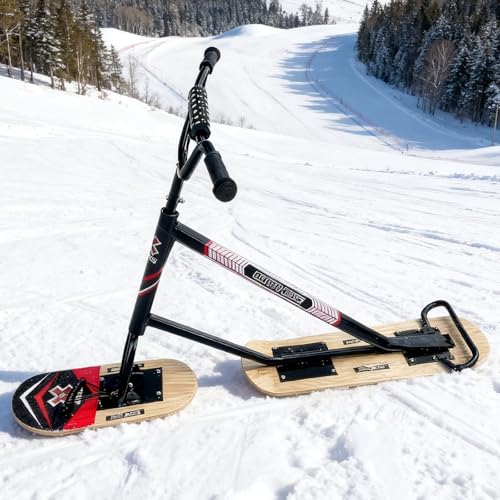 lilishangmao Patinete/Trineo De Nieve para Adultos - Manillar De Dirección De 360°, Tabla De Esquí para Exteriores, Esquís Dobles para Un Control Máximo En Pendientes Y Nieve Sin Huellas Wood