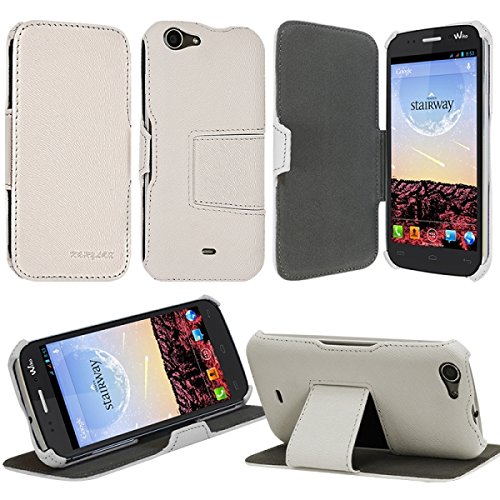 Seluxion - Coque Housse Etui avec Rabat Latéral Fonction Support pour Wiko Stairway Couleur Blanc + Film de Protection d'écran