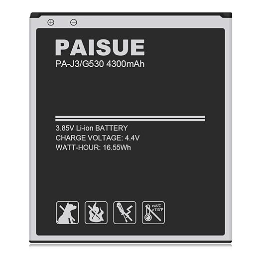 [4300mAh] Galaxy J3 Battery, (2023 New Upgraded) EB-BG530CBU Li-ion Replacement Battery for Samsung Galaxy J3 Prime, On5, Grand Prime G530, Galaxy J5, EB-BG530BBE, EB-BG530BBC, EB-BG530CBZ
