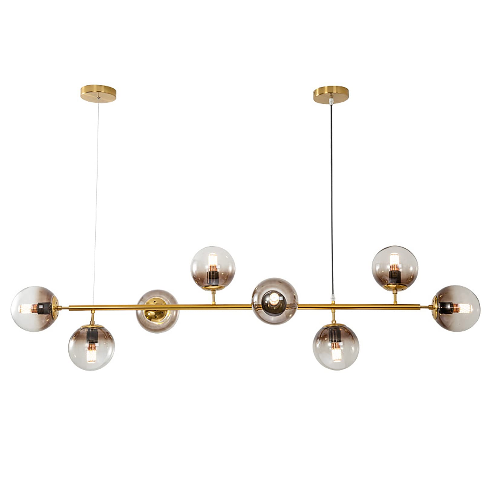 KXEcoLife Modern Mid century 8 Light LED Chandelier with Glass Globe for Dining Room Kitchen Island Living Metal Pendant Fixture (63x18inch)